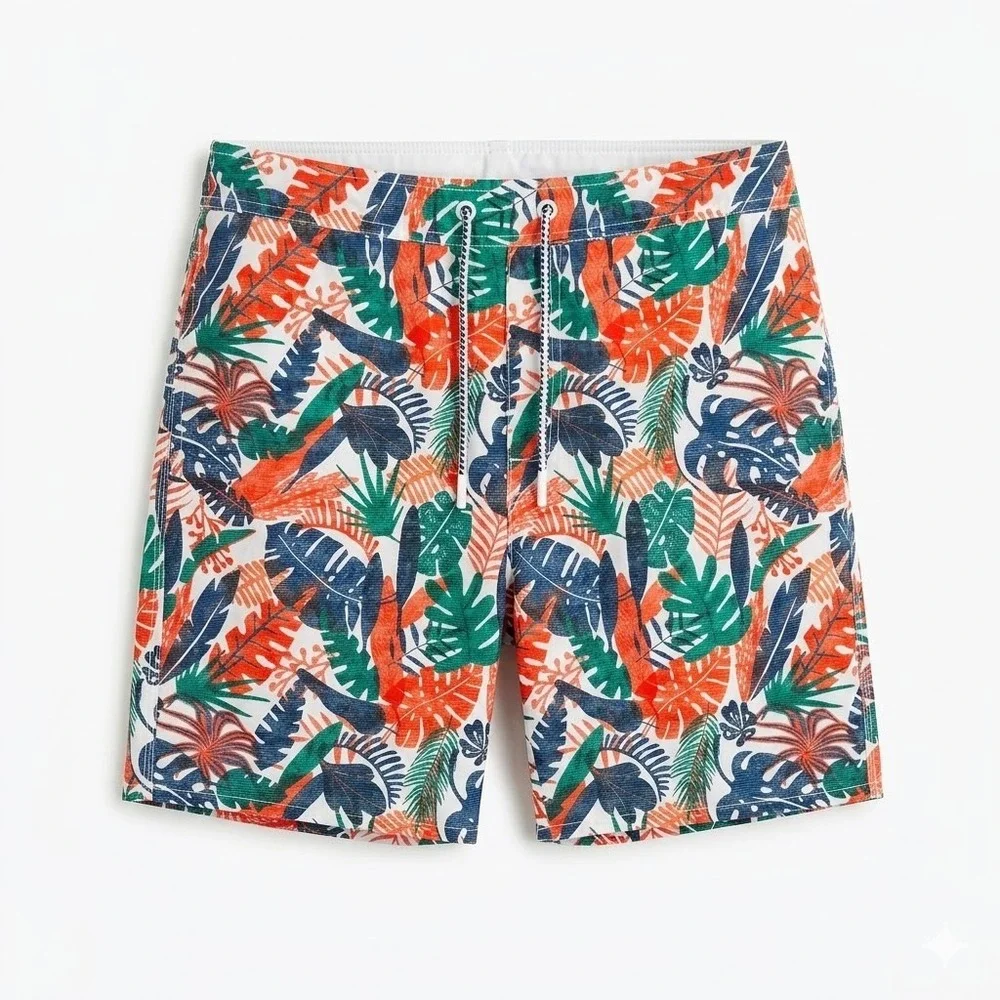 Johnnie-O Mens Medium Swim Trunks Orange Blue‎ Tropical Floral Board Shorts 7in